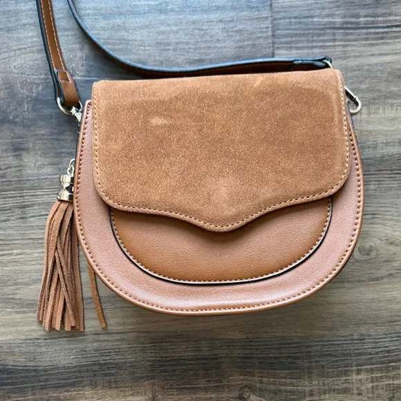 Tan faux Suede Crossbody Bag - Picture 2 of 6